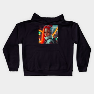 Cyberpunk Female with Red and White Hair Kids Hoodie